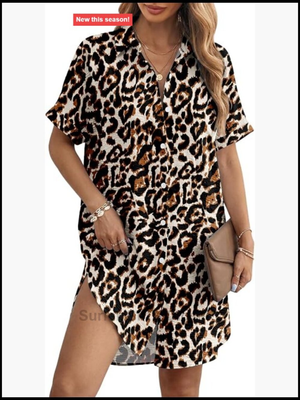 Women's Button Down Shirt Dress Beach Cover Up Short Sleeve